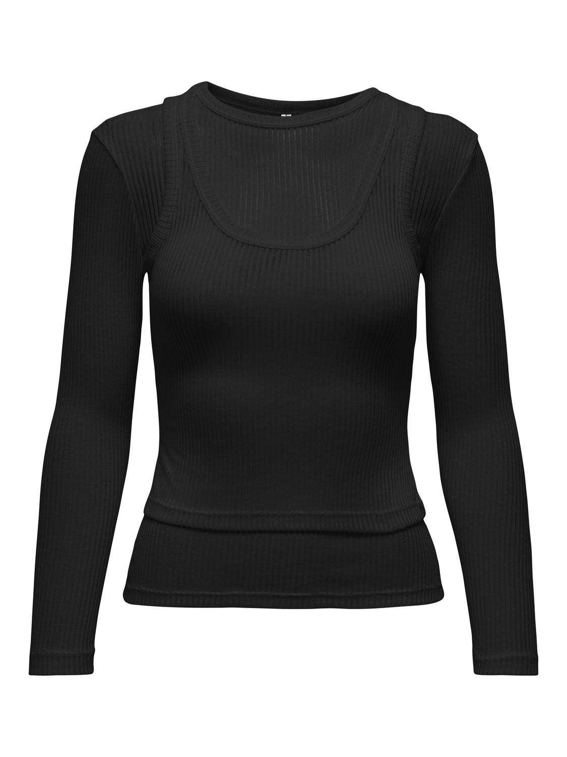 ONLY Long sleeved top with rib -Black - 15319080