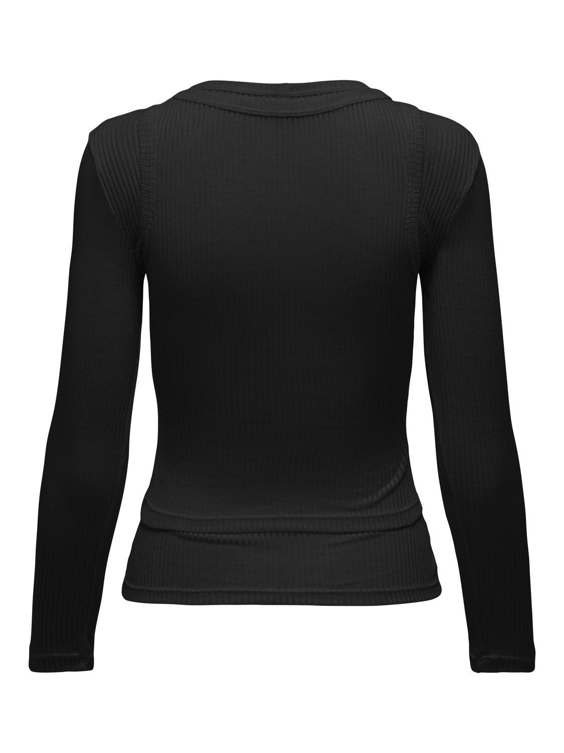 ONLY Long sleeved top with rib -Black - 15319080