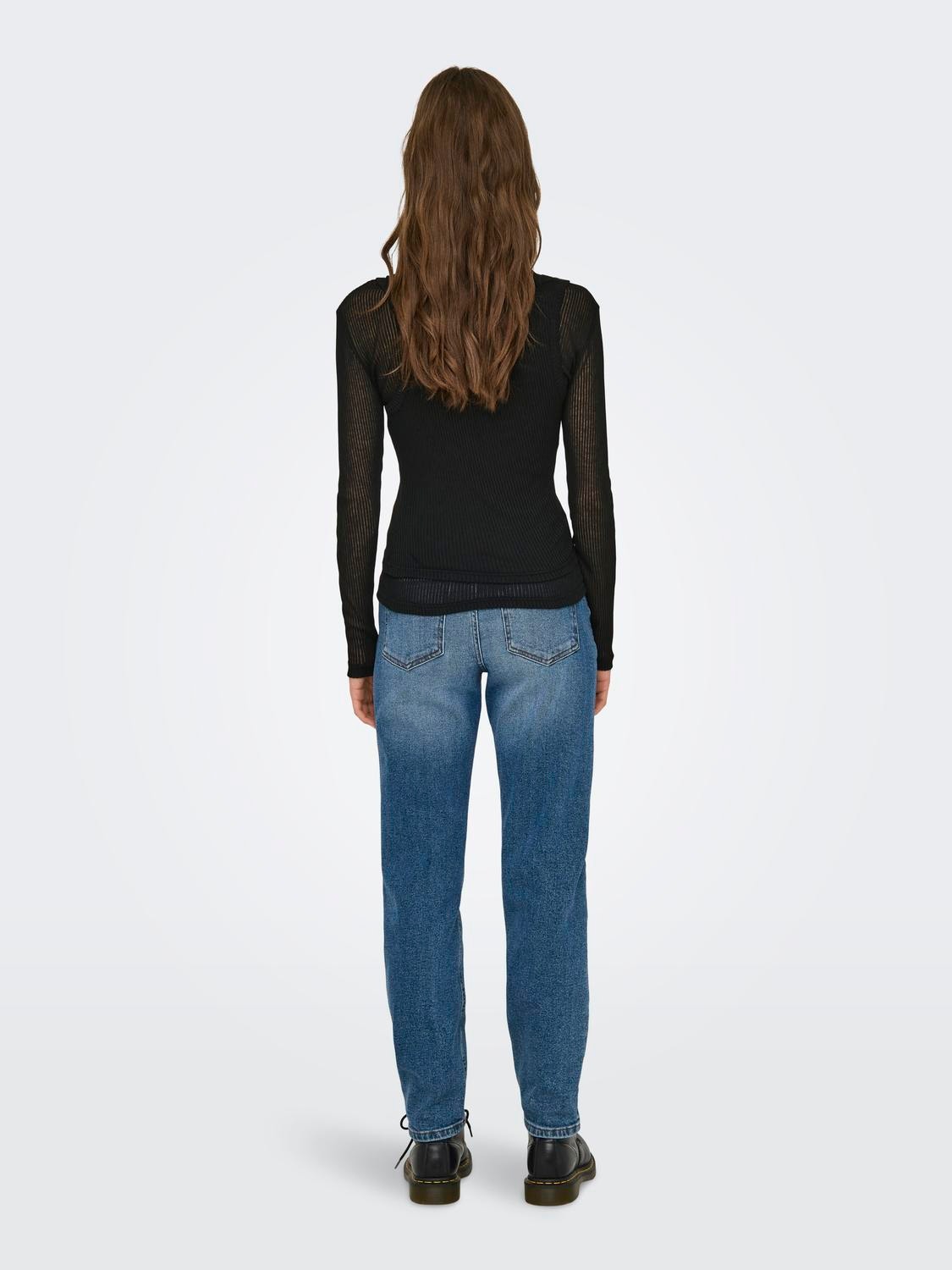 ONLY Langærmet top med rib -Black - 15319080