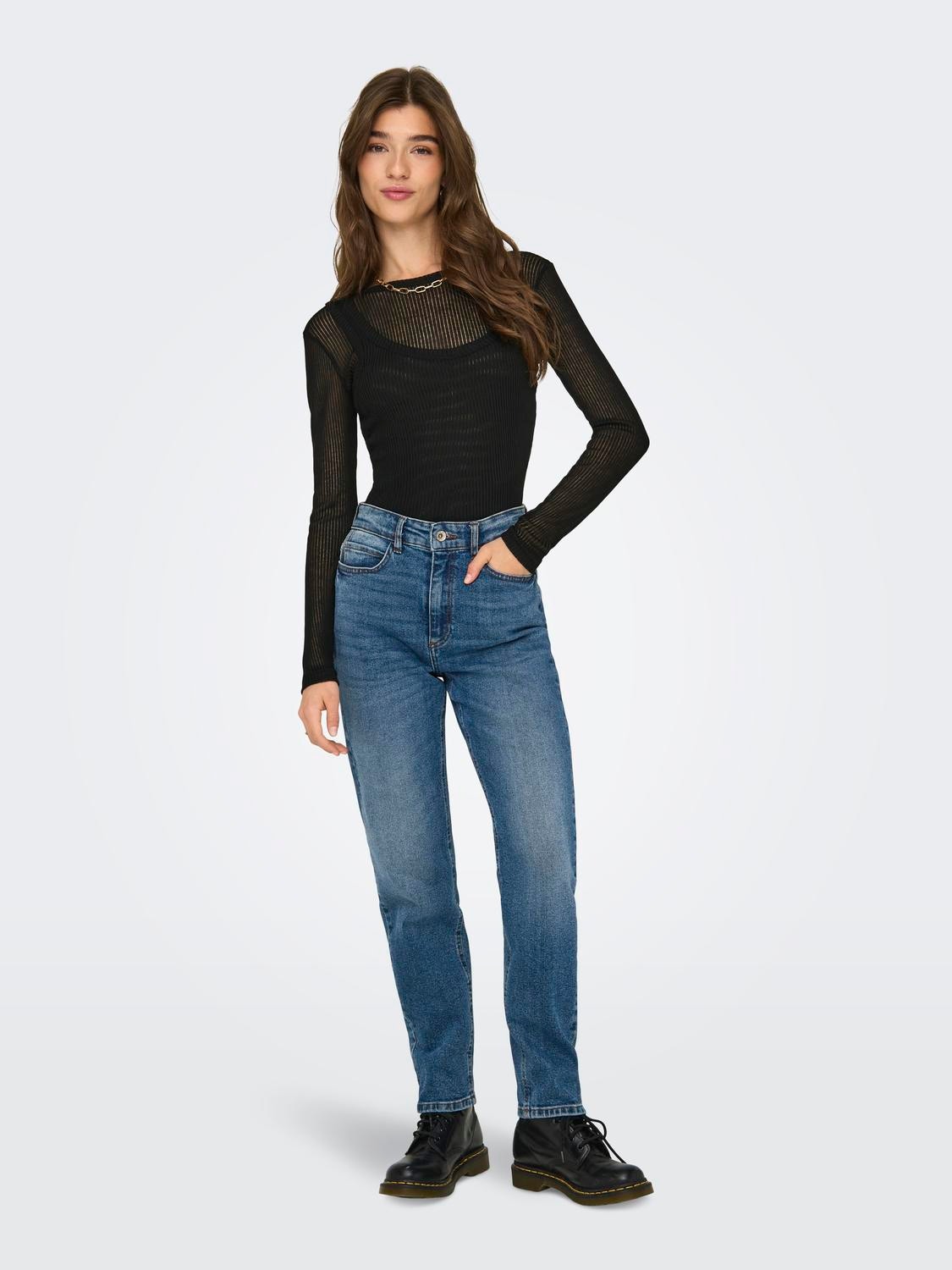 ONLY Langærmet top med rib -Black - 15319080