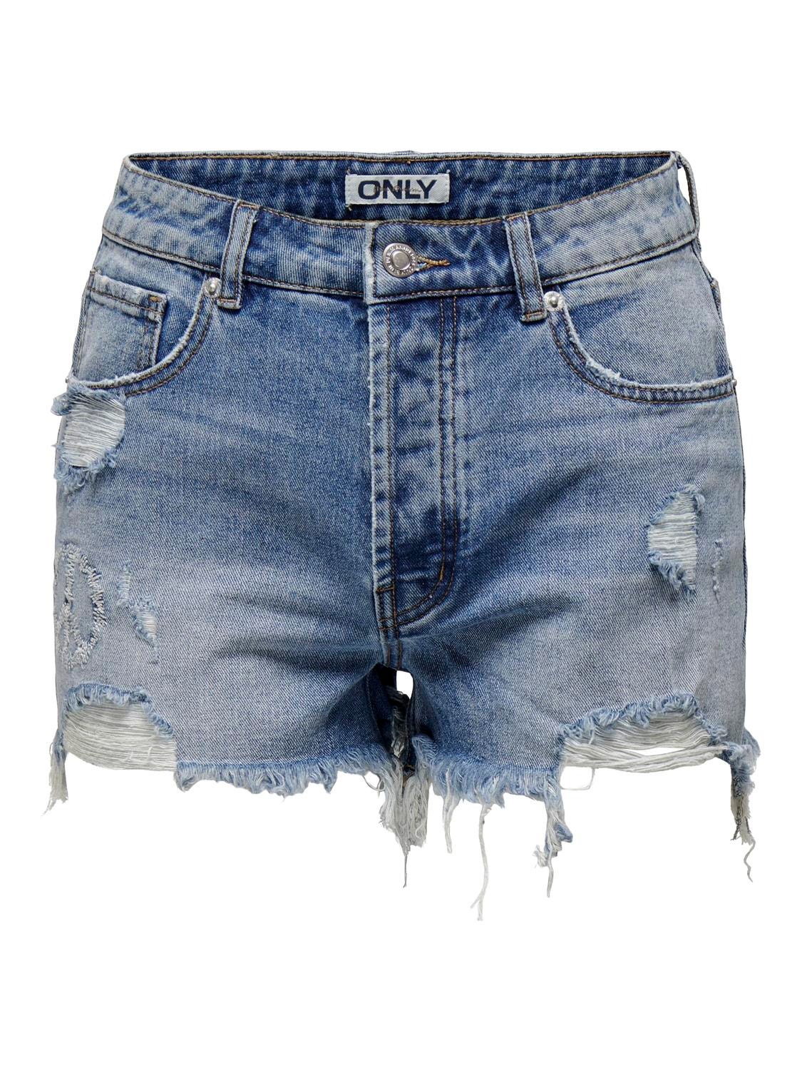 ONLY High waist denim shorts -Medium Blue Denim - 15319102