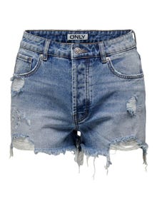 ONLY Normal geschnitten Hohe Taille Zerrissene Säume Shorts -Medium Blue Denim - 15319102