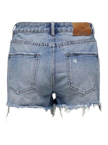ONLY Shorts Corte regular Cintura alta Dobladillos rasgados -Medium Blue Denim - 15319102