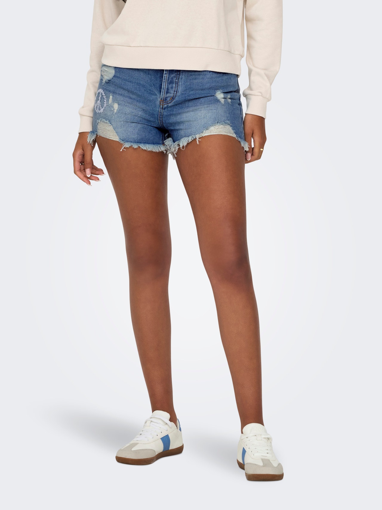 ONLY Regular fit High waist Gescheurde zomen Shorts -Medium Blue Denim - 15319102