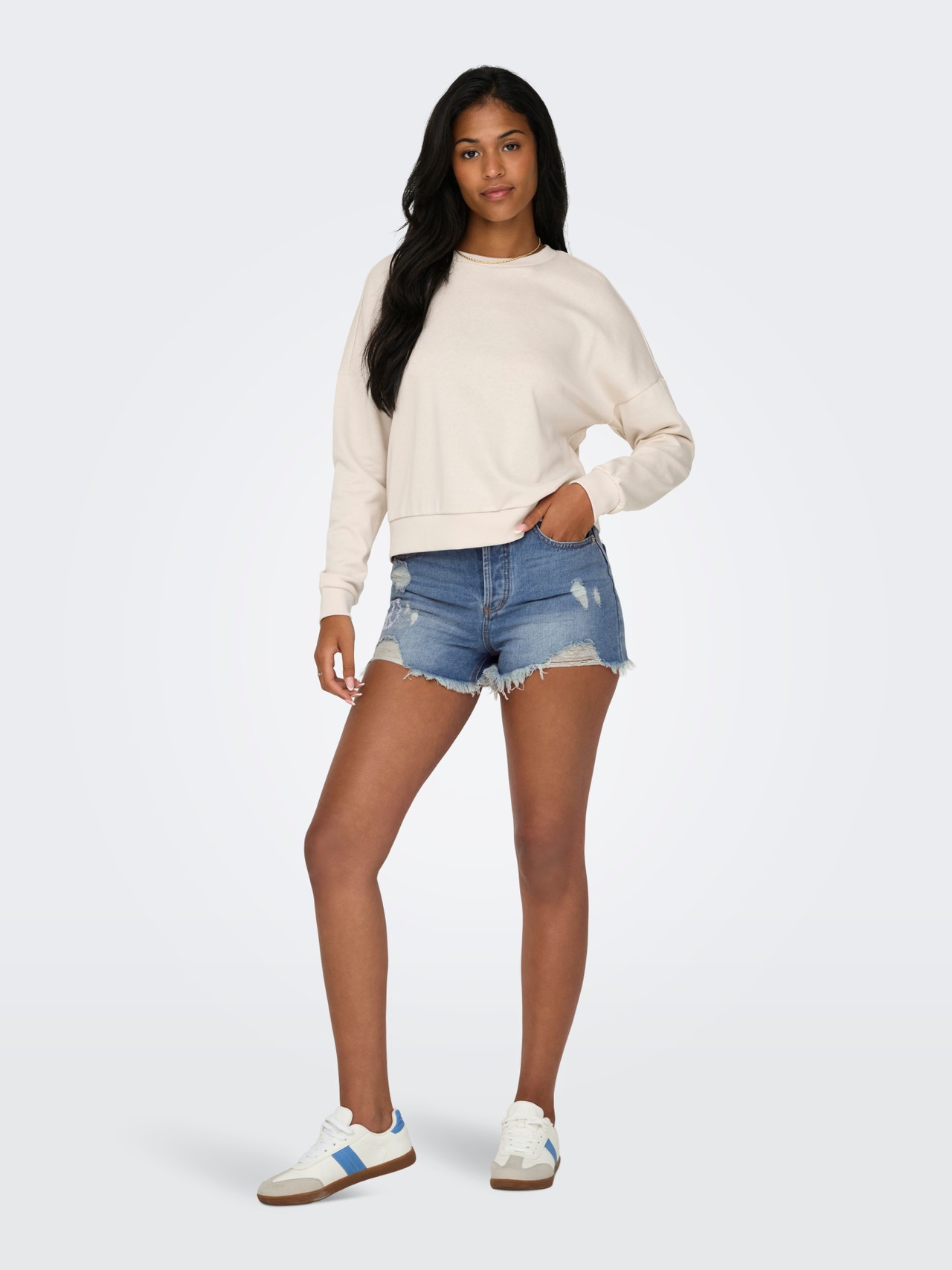 ONLY High waist denim shorts -Medium Blue Denim - 15319102