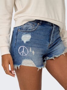 ONLY Regular Fit Høy midje Revne kanter Shorts -Medium Blue Denim - 15319102