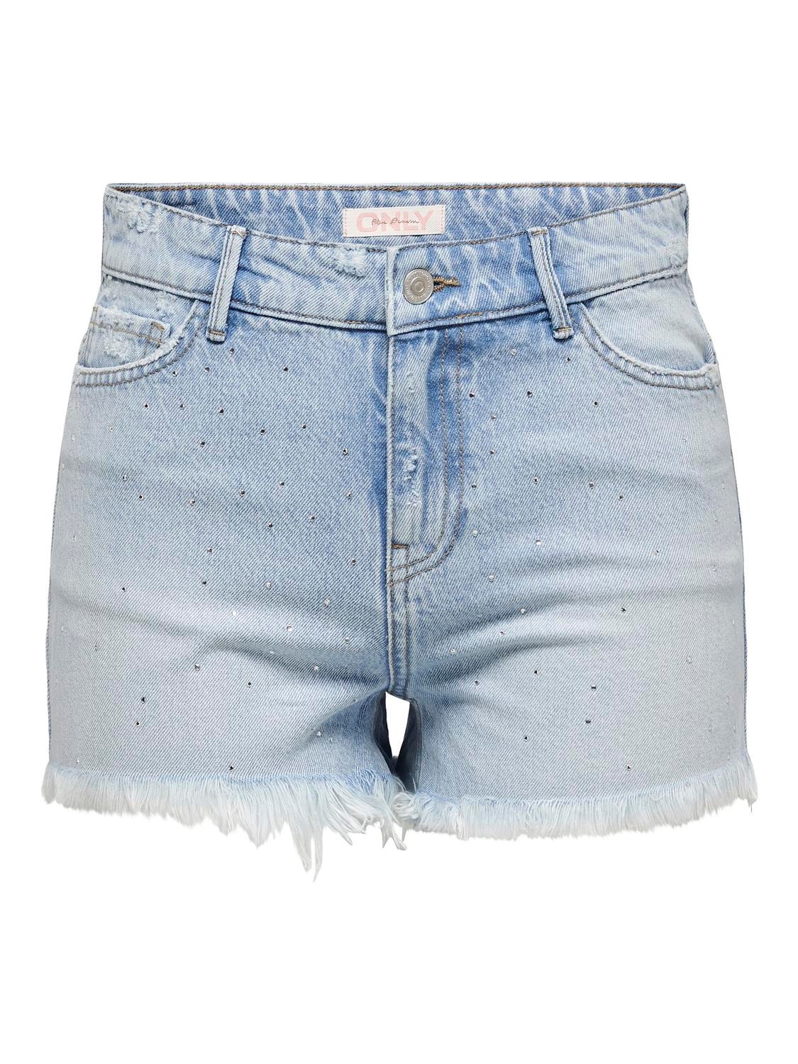 ONLY Regular fit High waist Versleten zoom Shorts -Light Blue Denim - 15319104