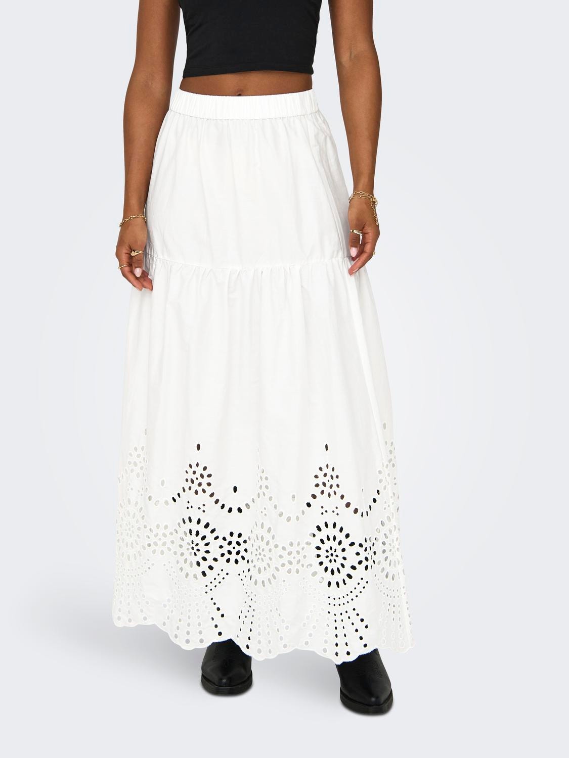ONLY Maxi skirt with embrodery anglaise -Cloud Dancer - 15319141