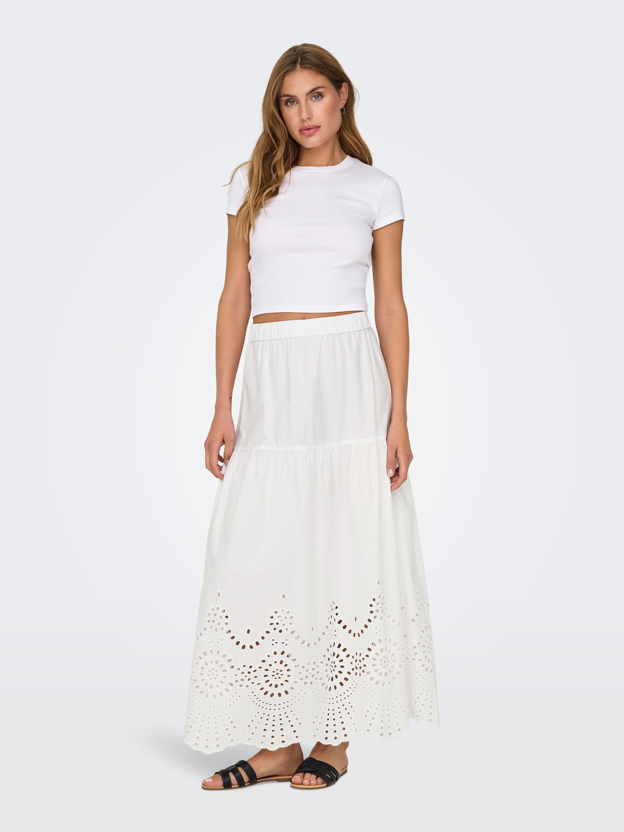 ONLY Maxi skirt with embrodery anglaise -Cloud Dancer - 15319141
