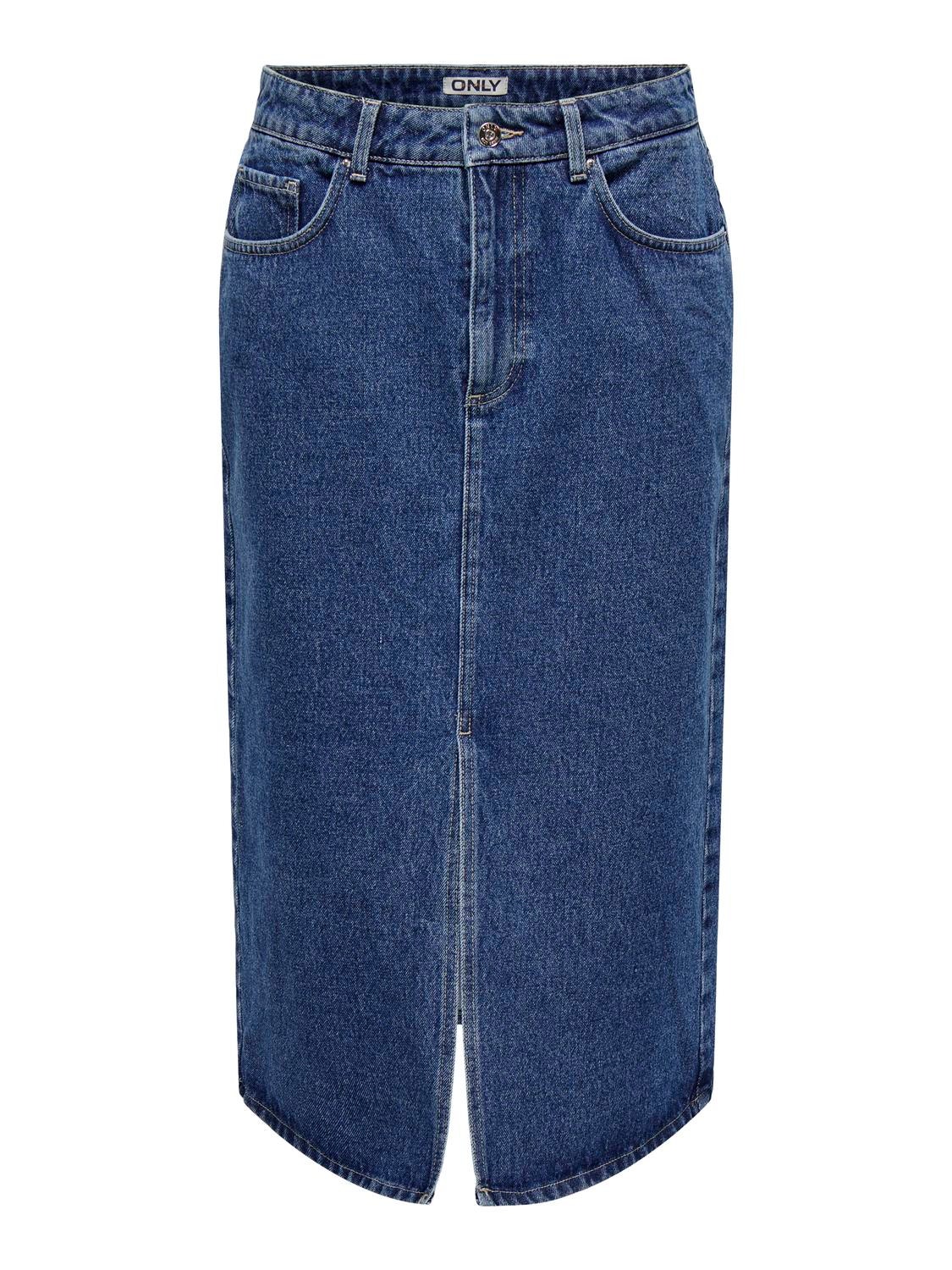 ONLY Midi denim skirt with slit -Medium Blue Denim - 15319268