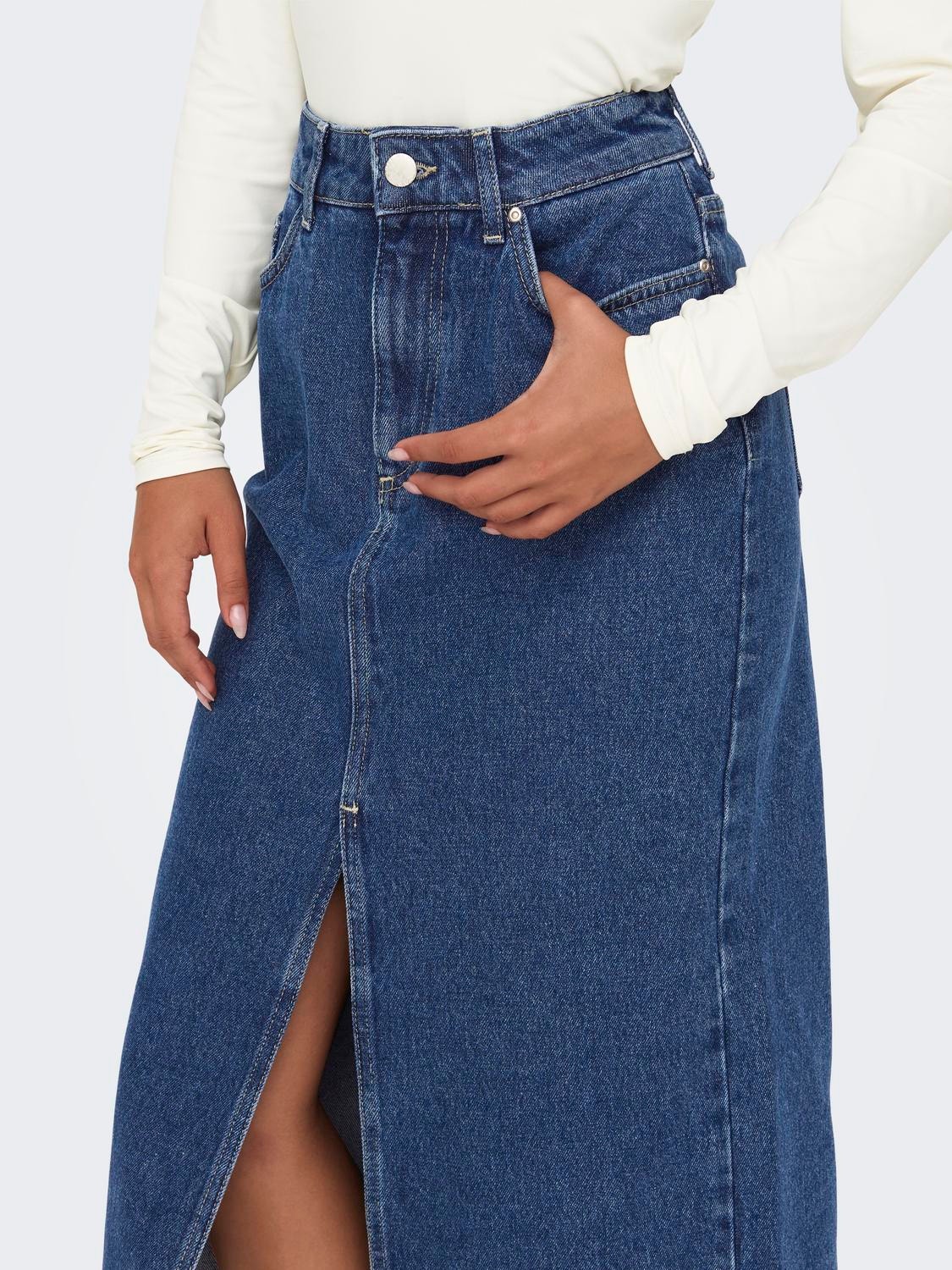 ONLY Midi denim skirt with slit -Medium Blue Denim - 15319268