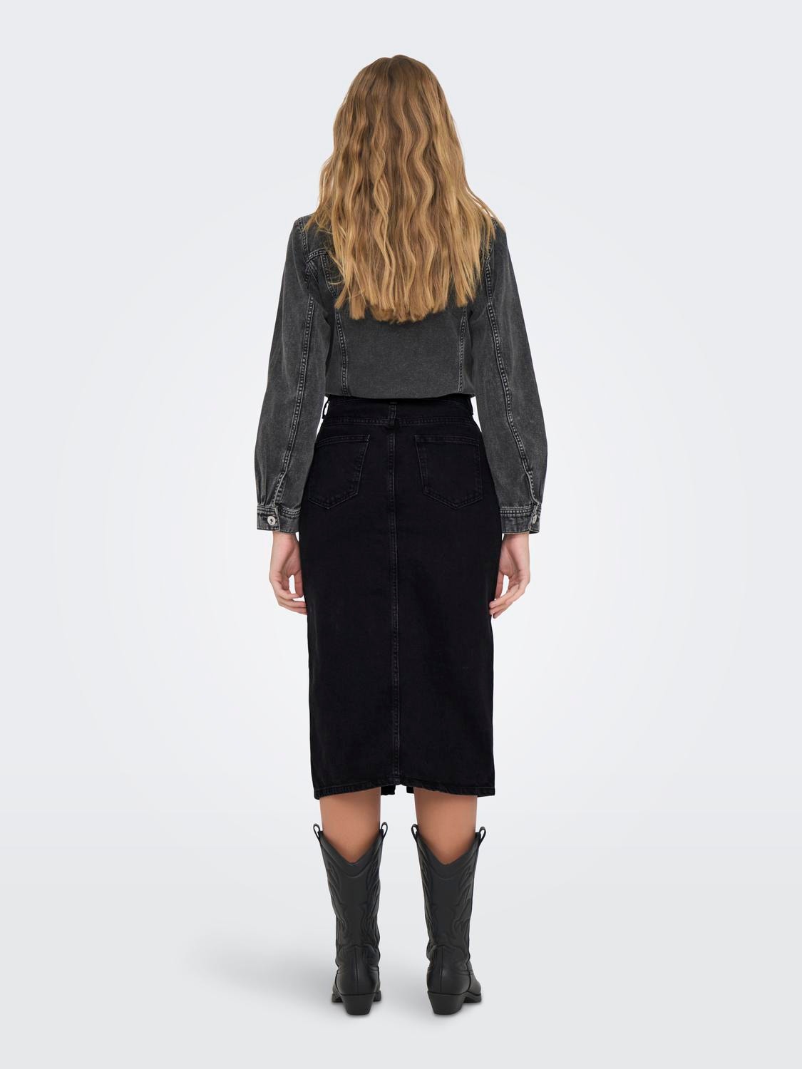ONLY Midi denim skirt -Washed Black - 15319268