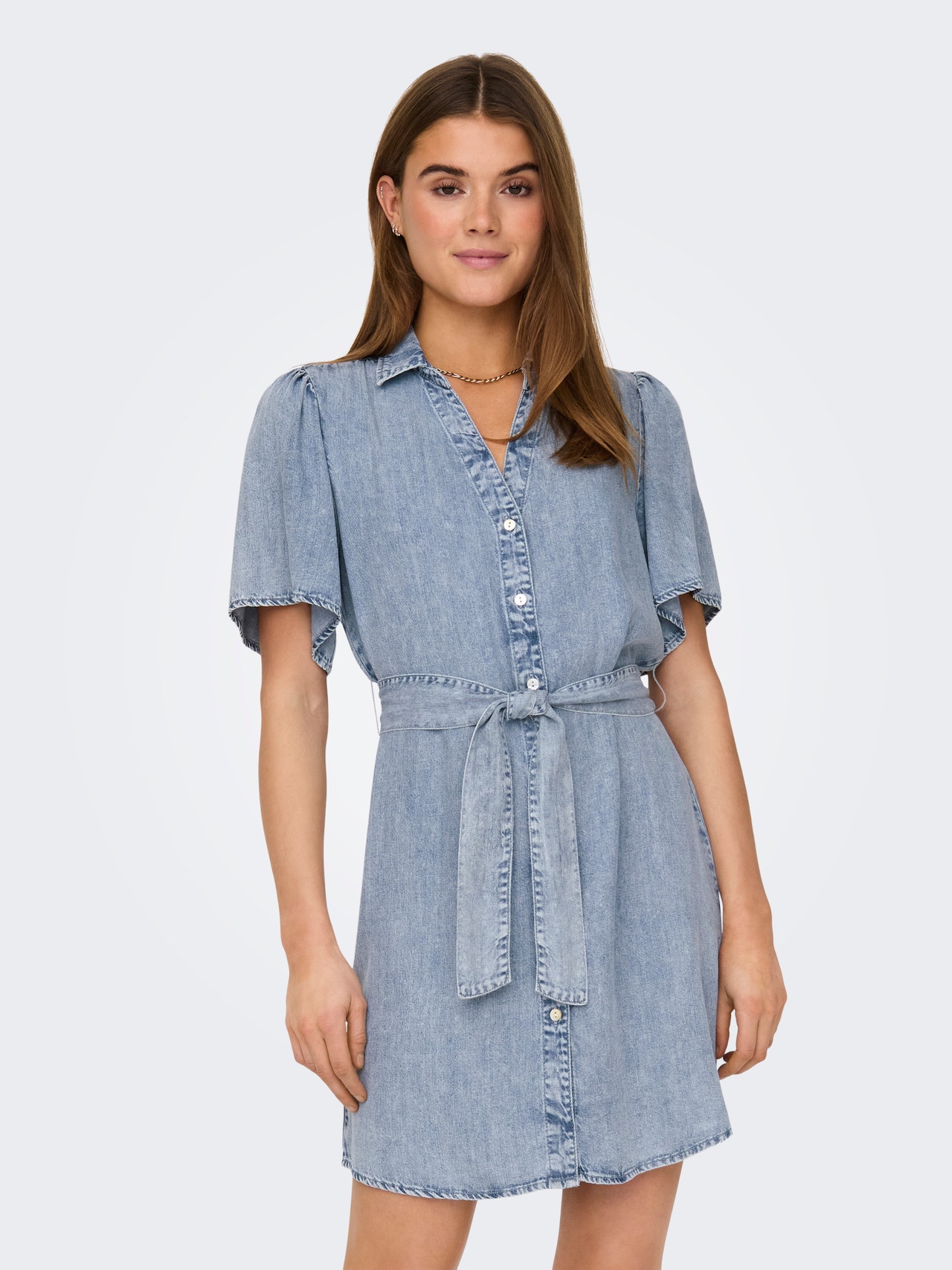 ONLY Regular Fit Shirt collar Box sleeves Short dress -Light Blue Denim - 15319299