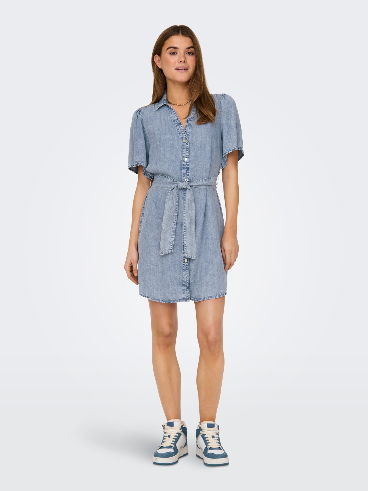 ONLY Regular Fit Shirt collar Box sleeves Short dress -Light Blue Denim - 15319299