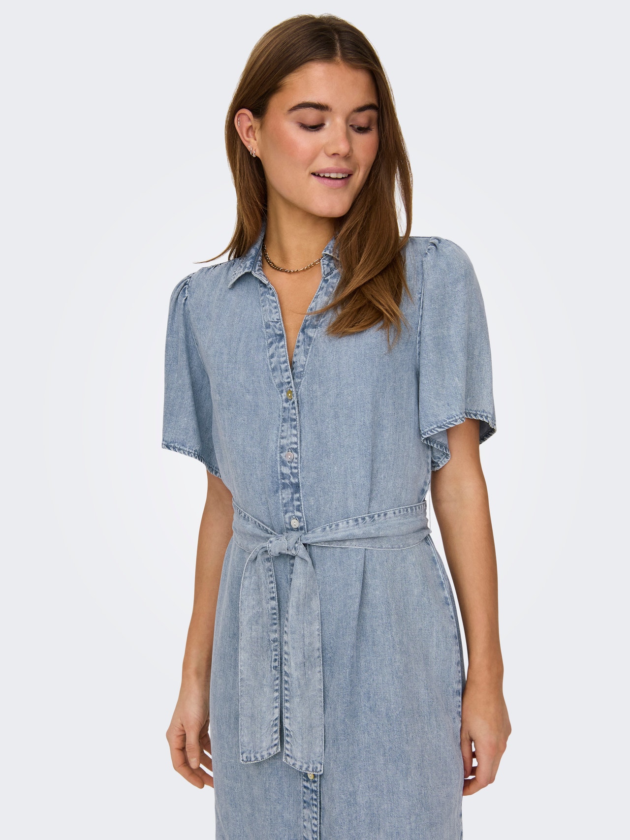 ONLY Regular Fit Shirt collar Box sleeves Short dress -Light Blue Denim - 15319299