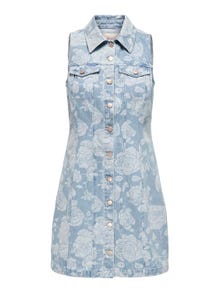 ONLY Slim Fit Skjortkrage Kort klänning -Light Blue Denim - 15319327