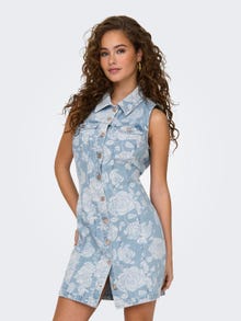 ONLY Slim fit Overhemd kraag Korte jurk -Light Blue Denim - 15319327