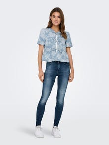 ONLY O-neck top with front tie -Light Blue Denim - 15319330