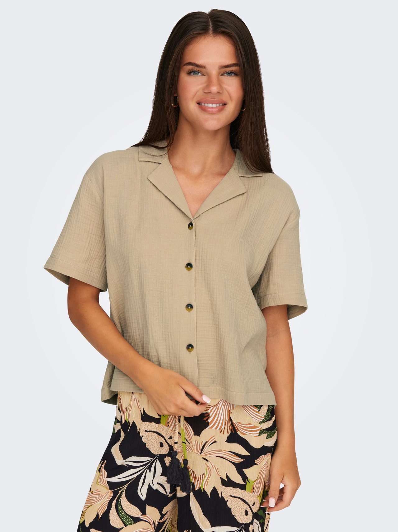 ONLY Loose Fit Resort collar Dropped shoulders Shirt -Irish Cream - 15319565