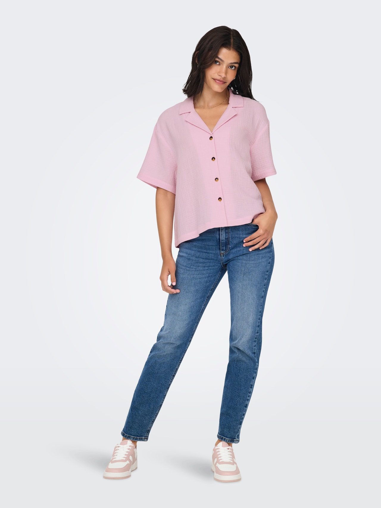 ONLY Locker geschnitten Resort Kragen Tief angesetzte Schulter Hemd -Parfait Pink - 15319565