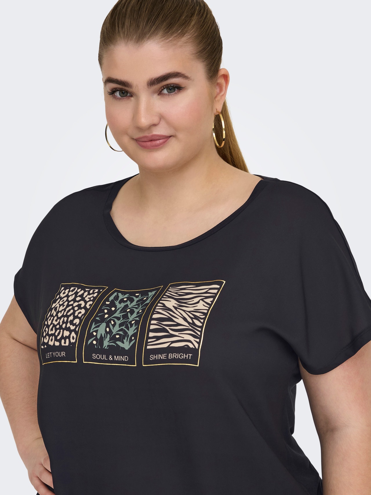 ONLY Curvy printet t-shirt -Black - 15319623