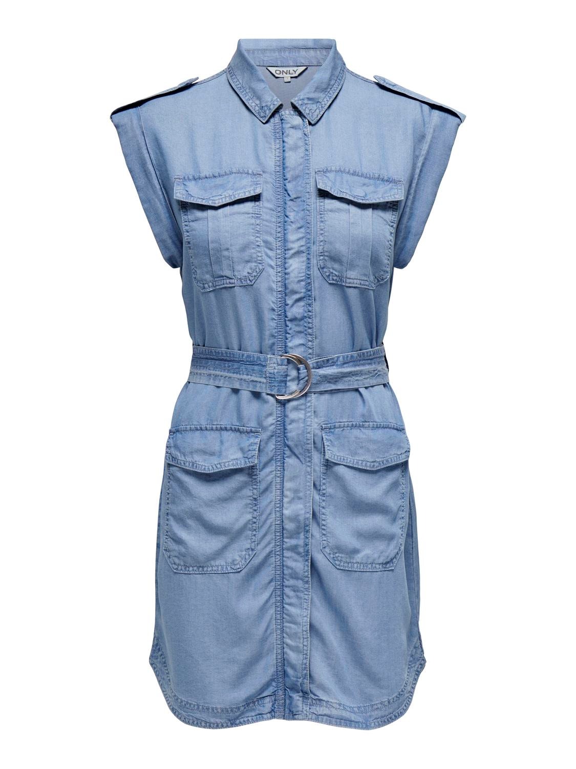 ONLY Regular Fit U-Neck Short dress -Light Blue Denim - 15319661