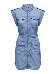 ONLY Vestido corto Corte regular Cuello en U -Light Blue Denim - 15319661