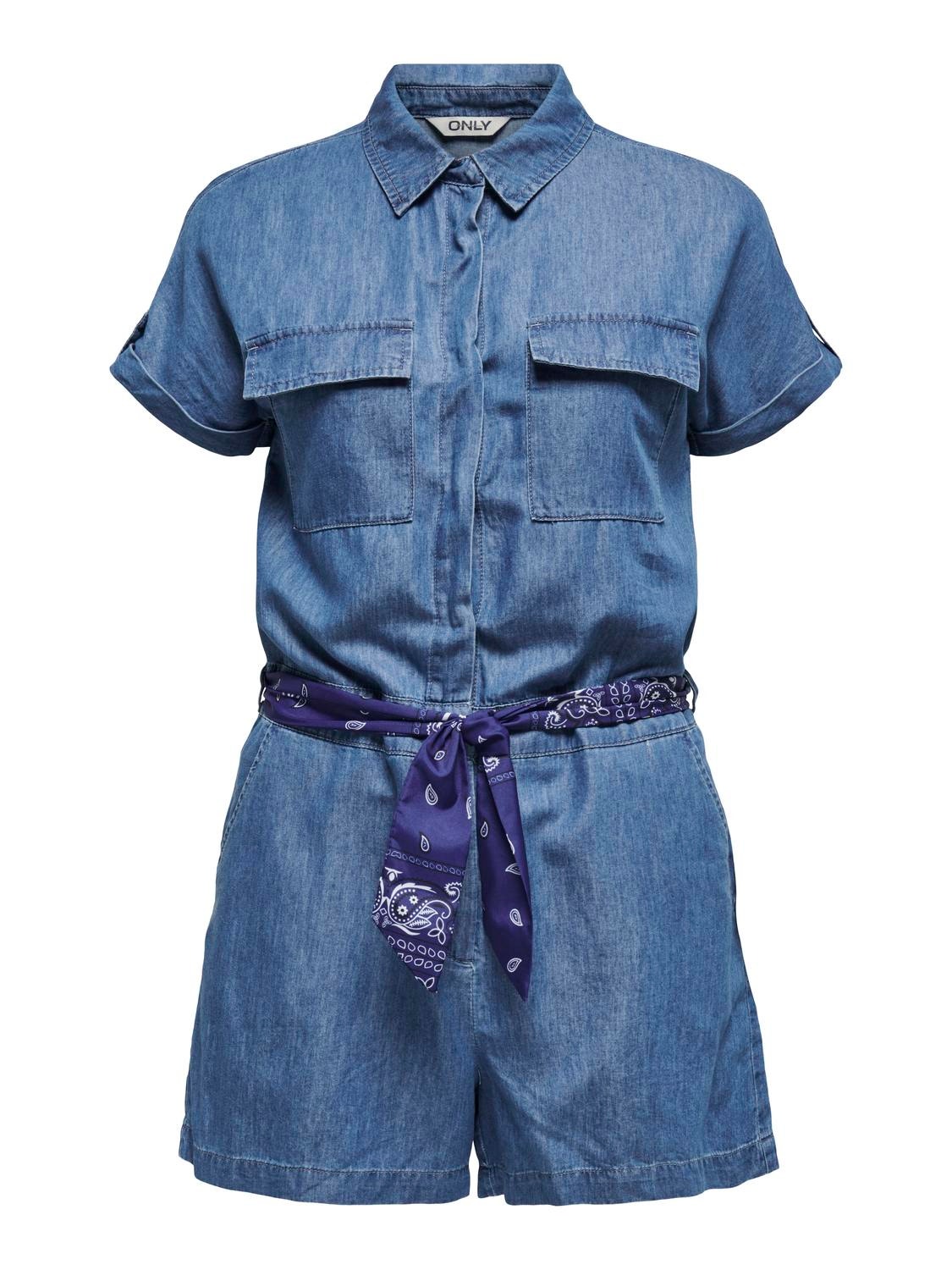 ONLY Playsuit med bindebånd -Medium Blue Denim - 15319709