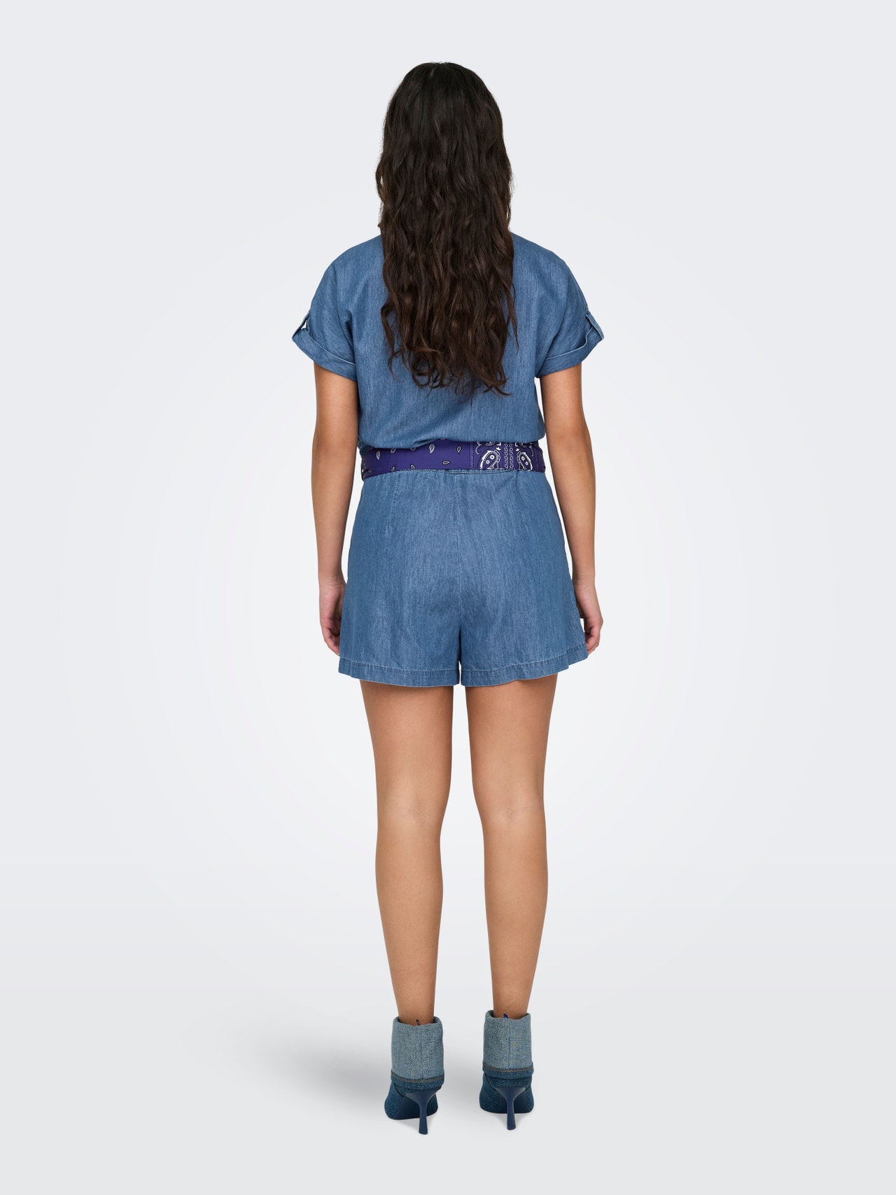 ONLY Playsuit with tie belt -Medium Blue Denim - 15319709