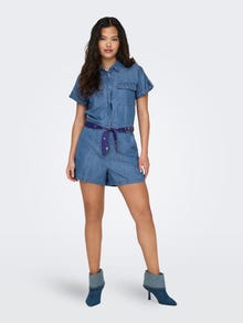 ONLY Playsuit with tie belt -Medium Blue Denim - 15319709