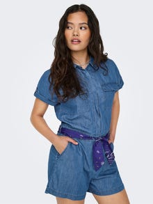 ONLY Playsuit med bindebånd -Medium Blue Denim - 15319709