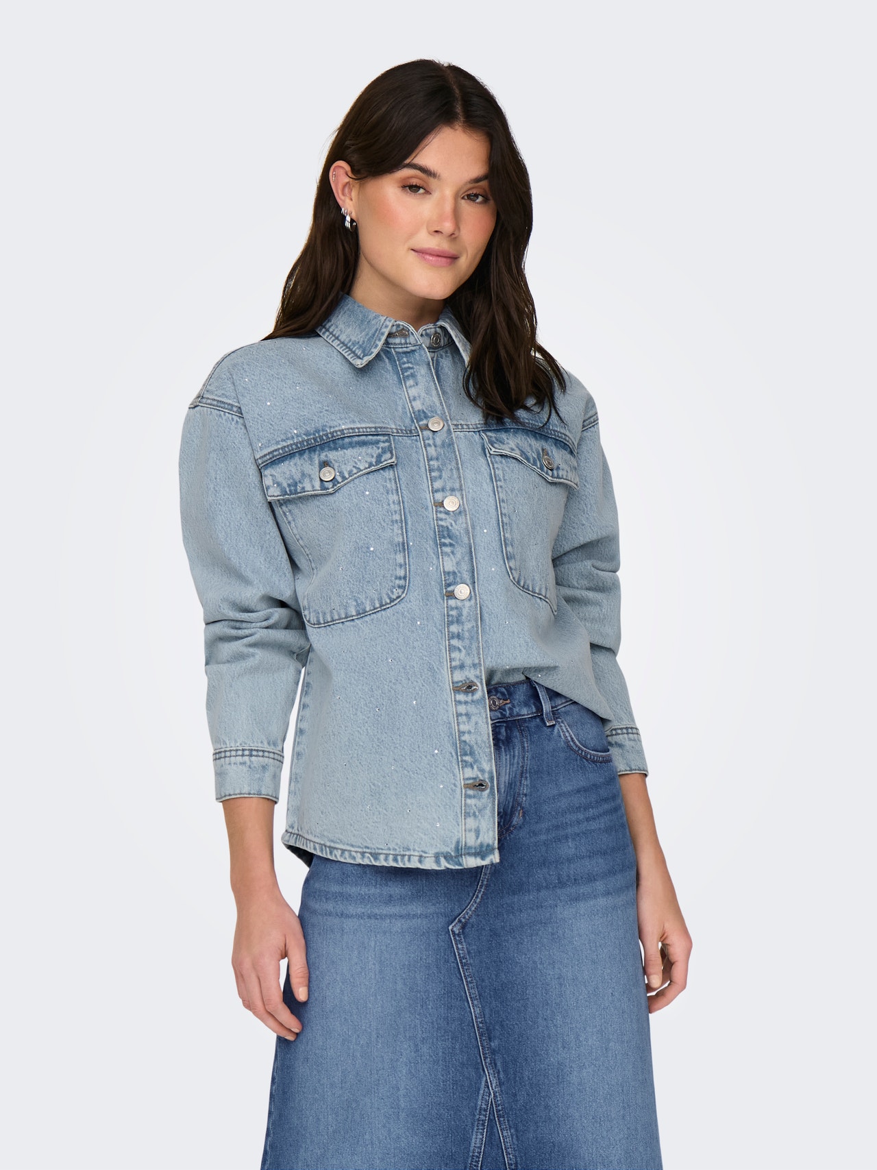 ONLY Denim jacket with shiny stones -Light Blue Denim - 15319803