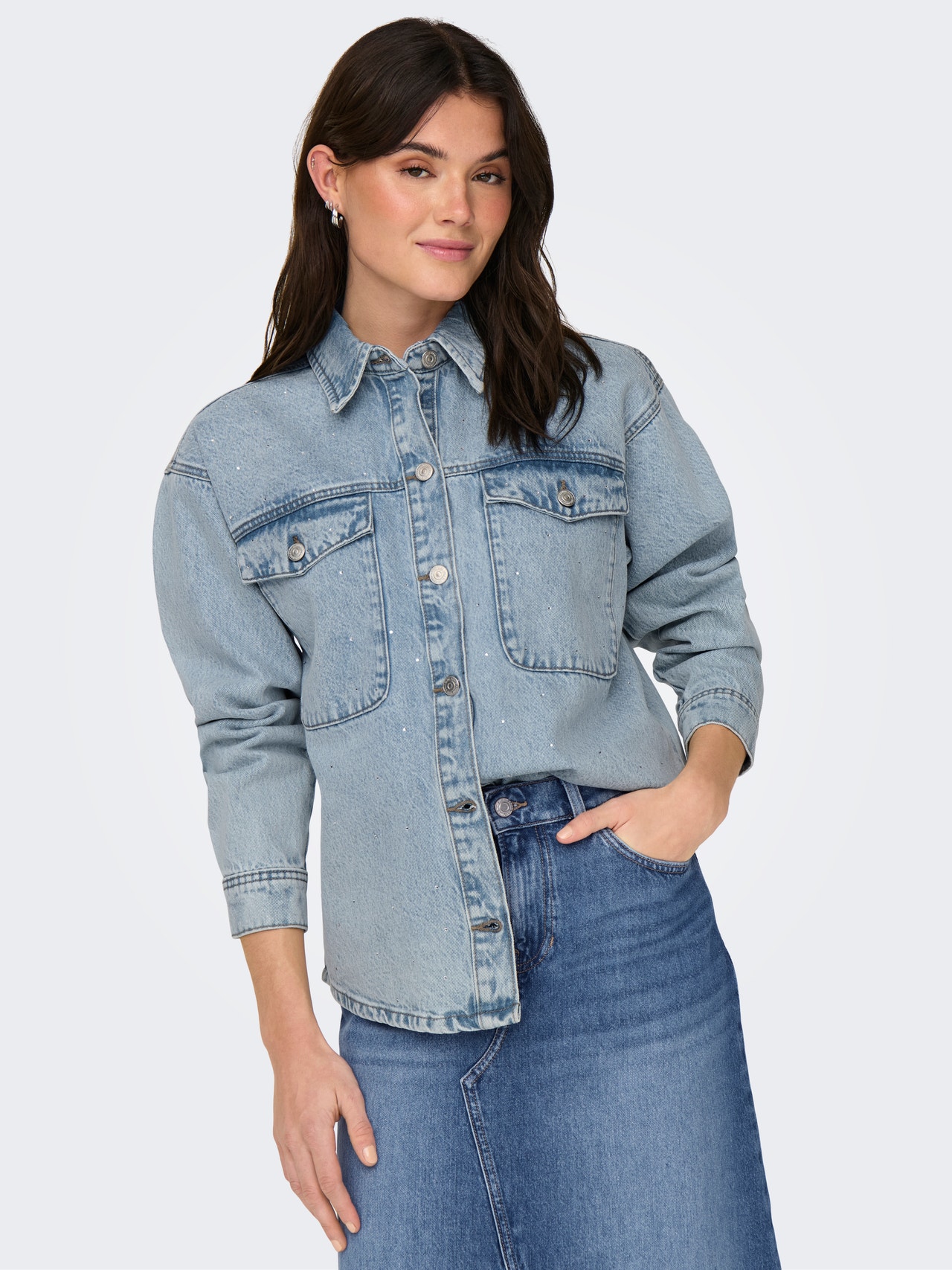 ONLY Gespreide kraag Manchetten met knoop Verlaagde schoudernaden Jas -Light Blue Denim - 15319803