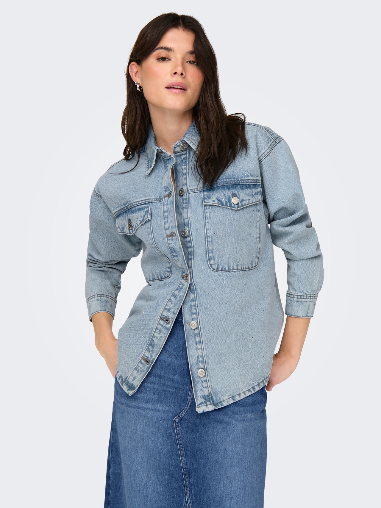 ONLY Denim jacket with shiny stones -Light Blue Denim - 15319803