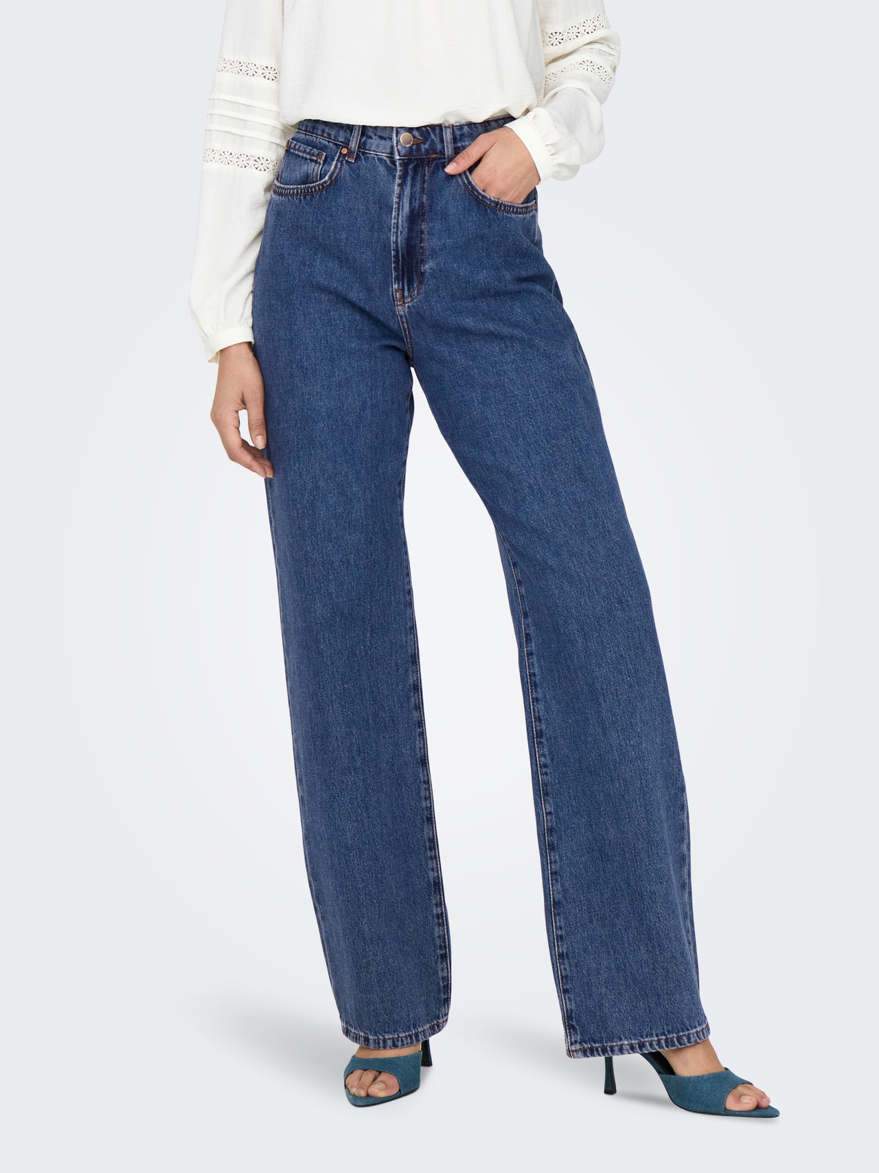 ONLY ONLSILJE EXtra High Waist STRAIGHT WIDE jeans -Medium Blue Denim - 15319938