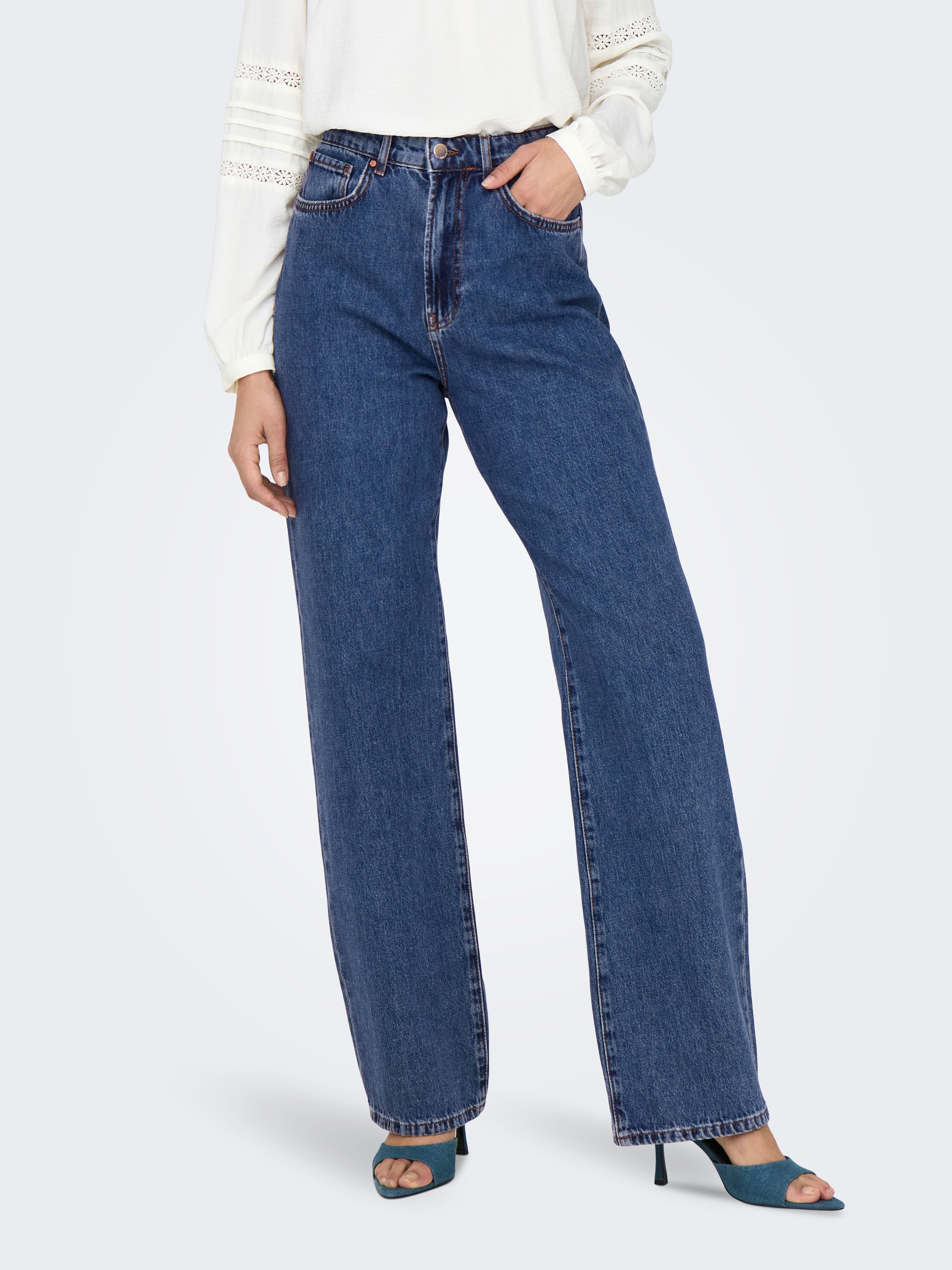 ONLSILJE Hohe Taille Gerade geschnitten Jeans | Mittelblau | ONLY® 
