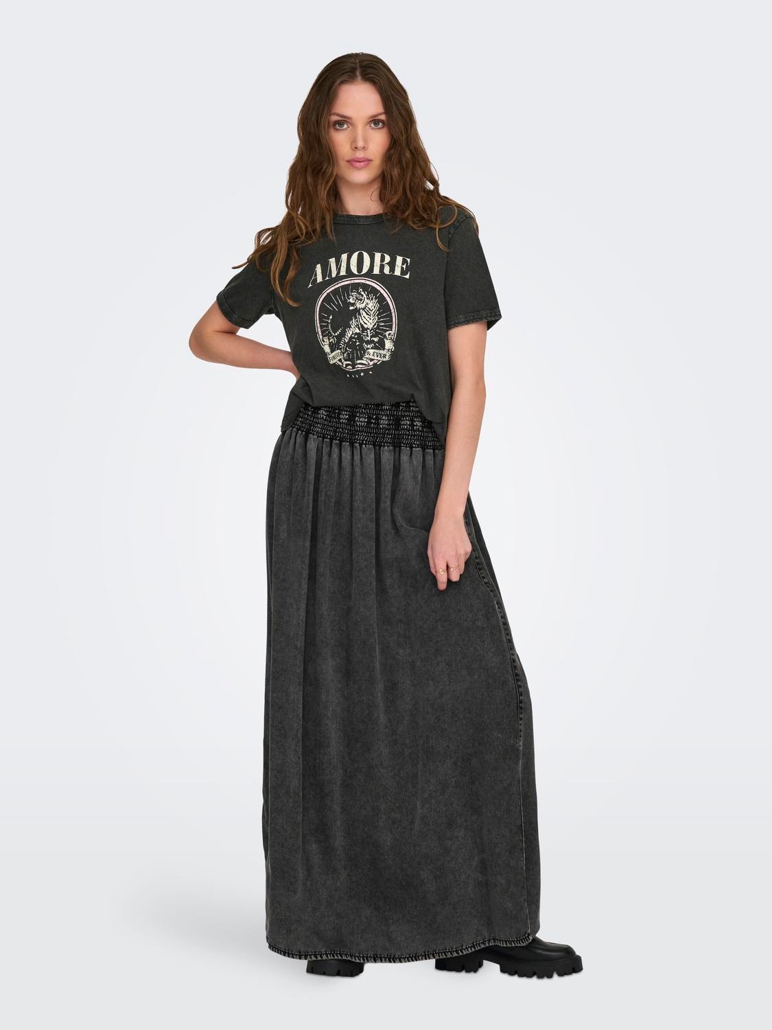 ONLY High waist Long skirt -Washed Black - 15320036