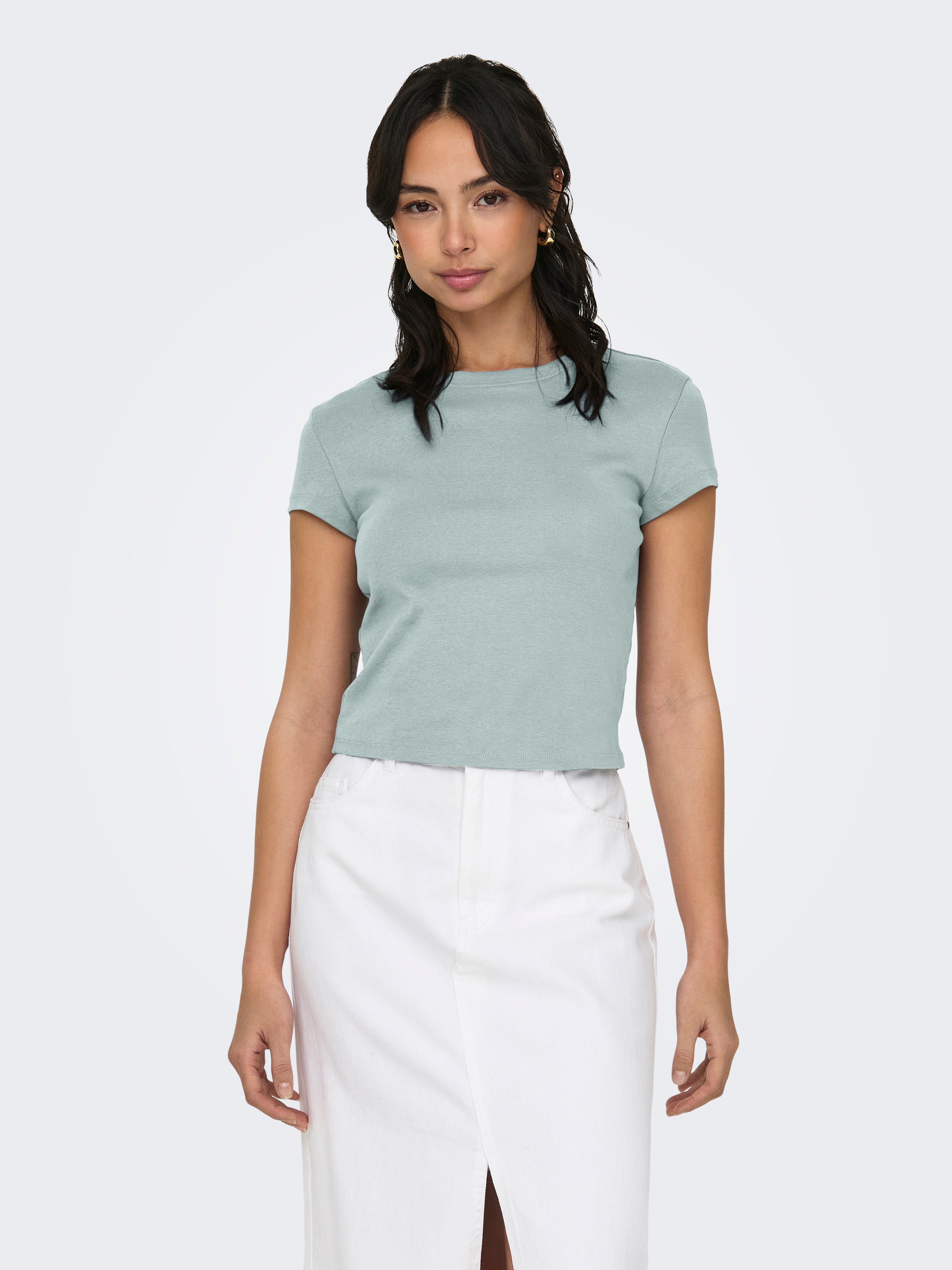 ONLY Damen Onlelina Langarmshirt – Cropped, Gestreift, Rundhals