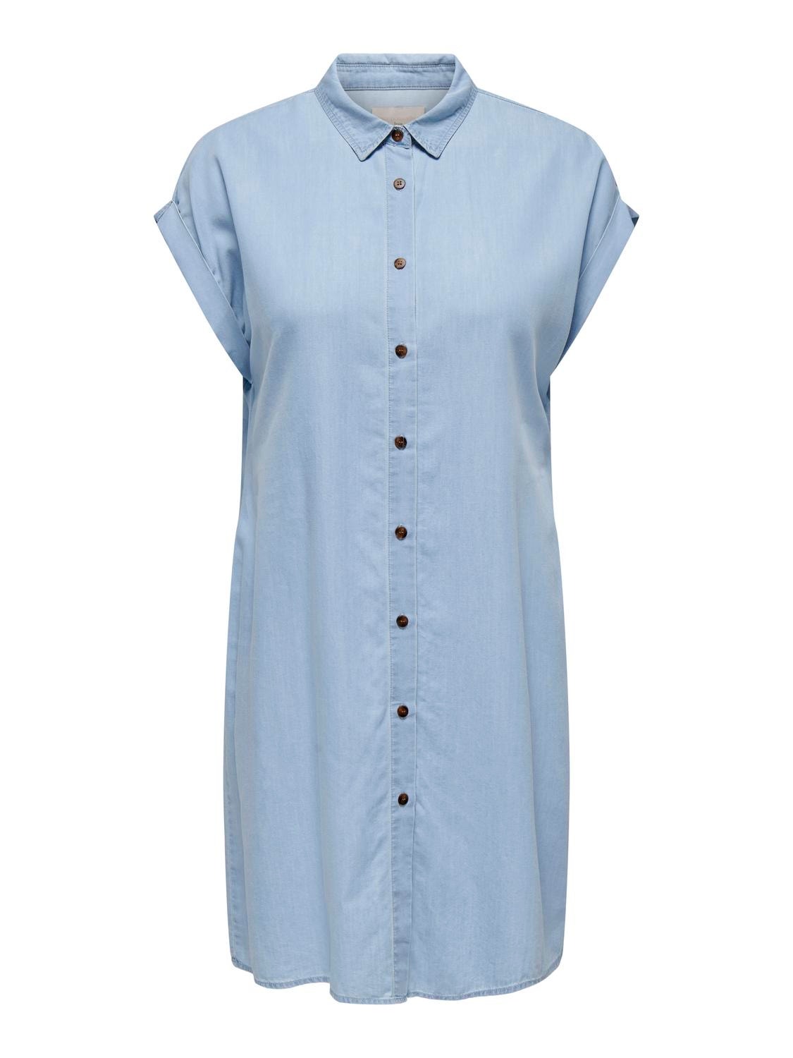 ONLY Curvy kortærmet skjortekjole -Light Blue Denim - 15320368