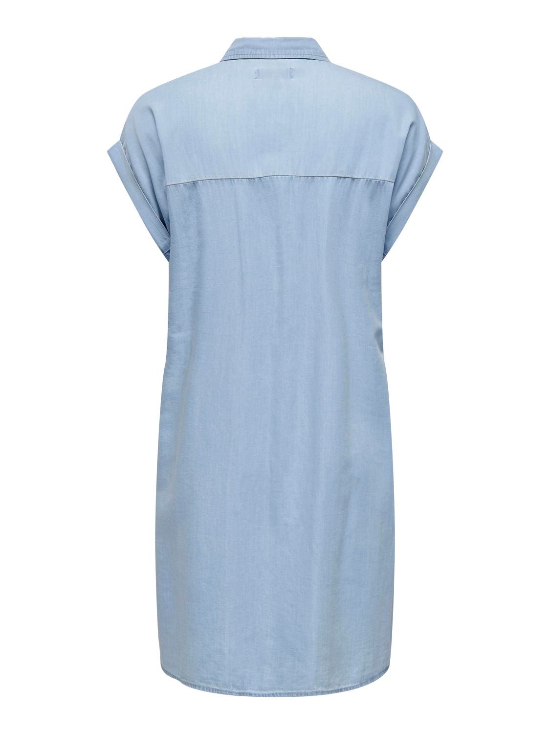 ONLY Vestido largo Corte loose Cuello de camisa -Light Blue Denim - 15320368