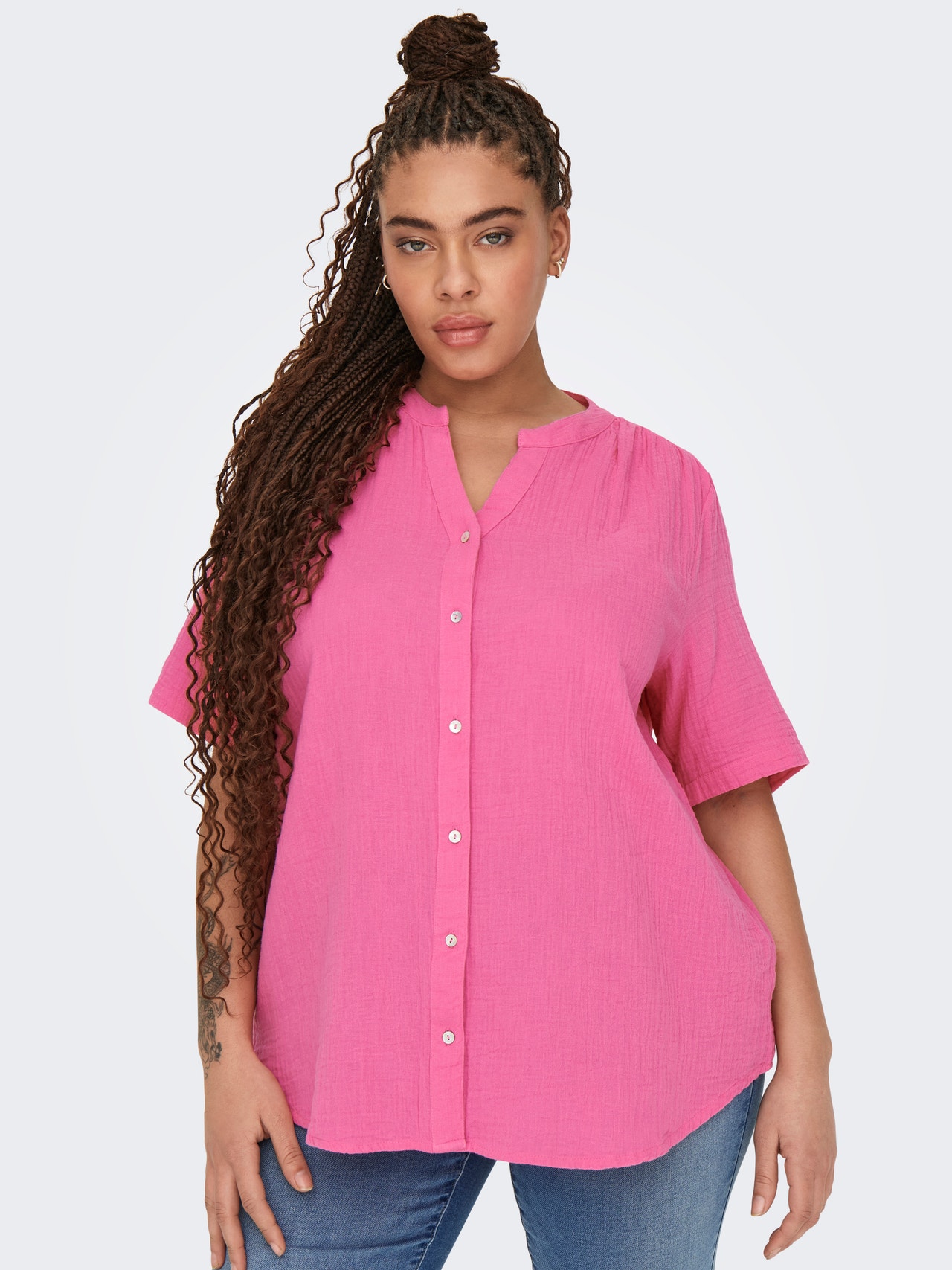 ONLY Curvy v-hals skjorte -Strawberry Moon - 15320513
