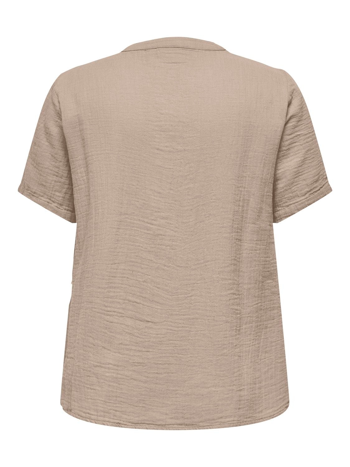 ONLY Short sleeved v-neck shirt -Oxford Tan - 15320513
