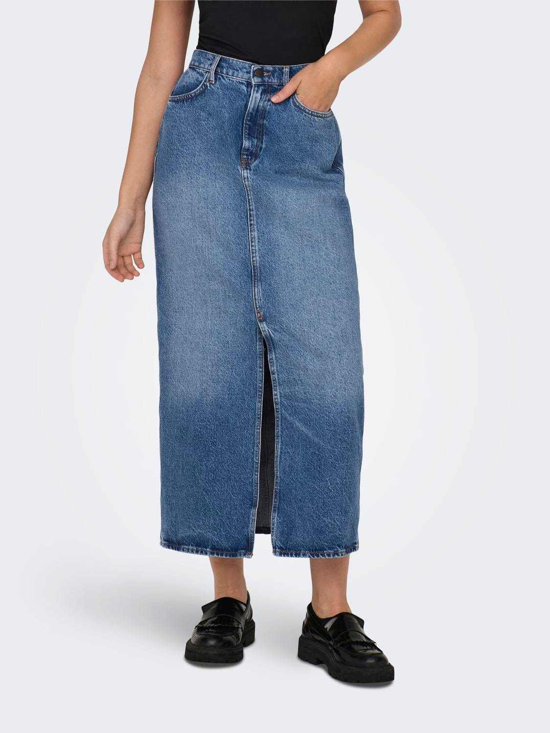 ONLY Mid waist Long skirt -Medium Blue Denim - 15320571