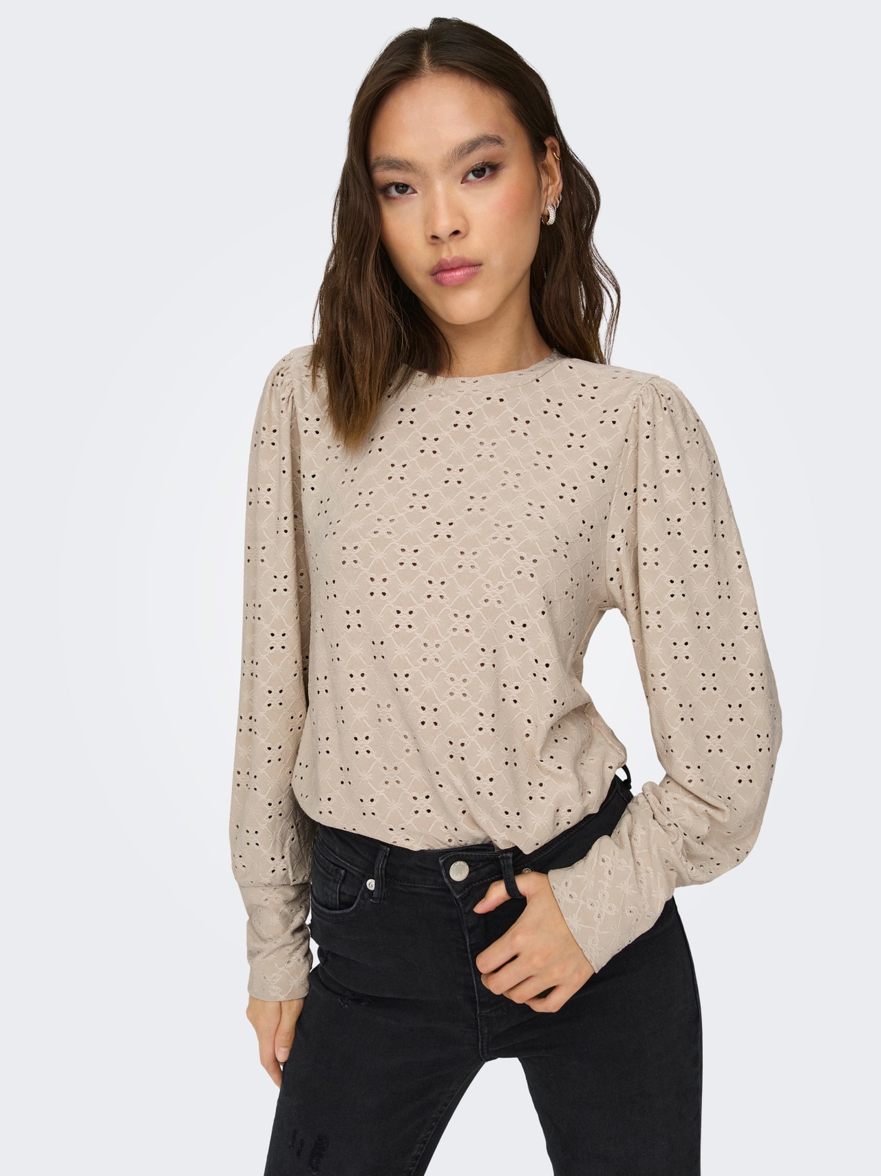 ONLY Labavo prianjanje V-izrez Rukavi za glasnoću Majica -Cement - 15320573