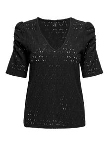 ONLY Tops Regular Fit Col en V Manches bouffantes -Black - 15320640