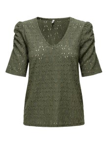 ONLY Regular Fit V-Neck Puff sleeves Top -Kalamata - 15320640