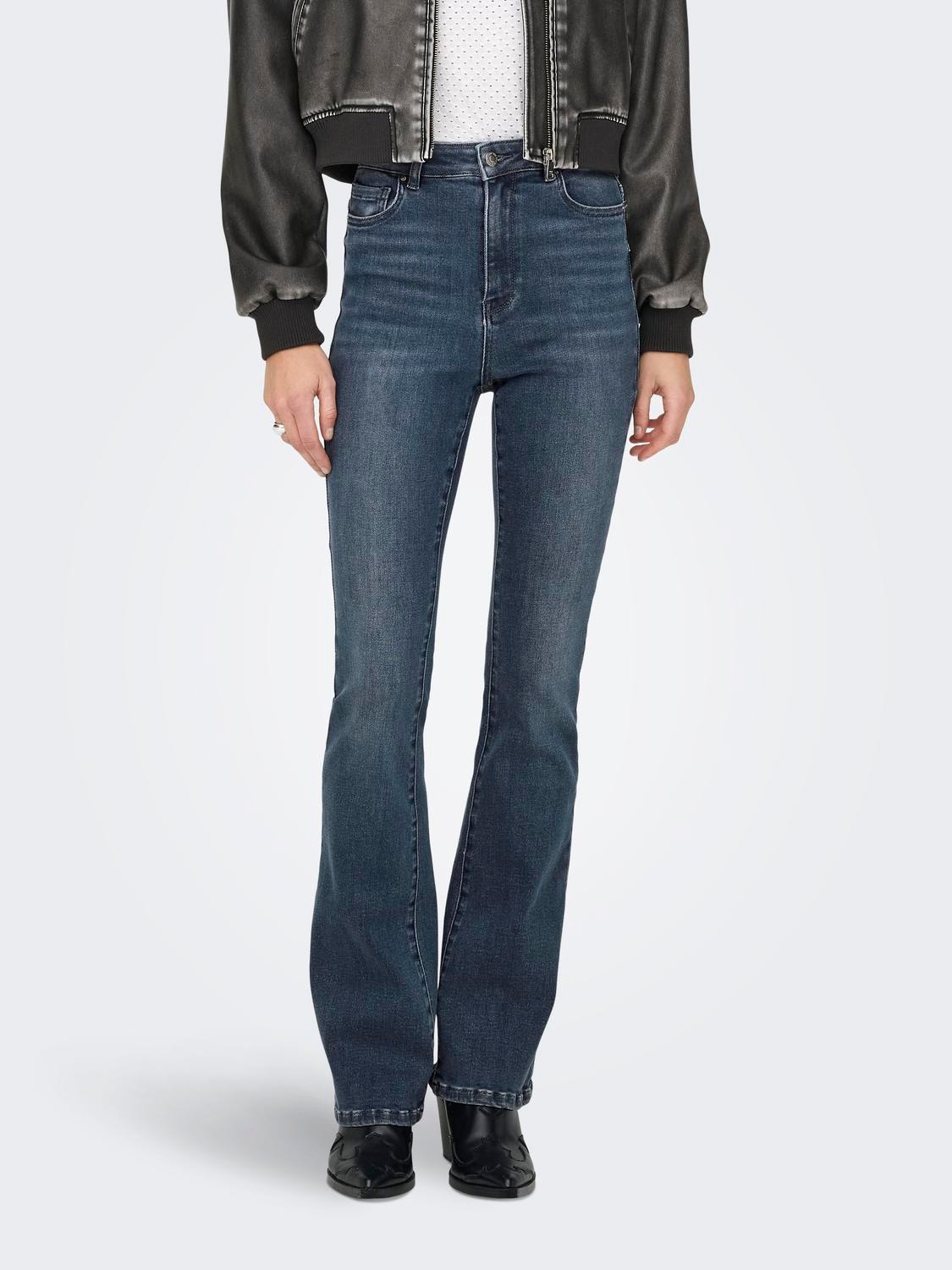 ONLY Flared fit High waist Jeans -Blue Black Denim - 15320765