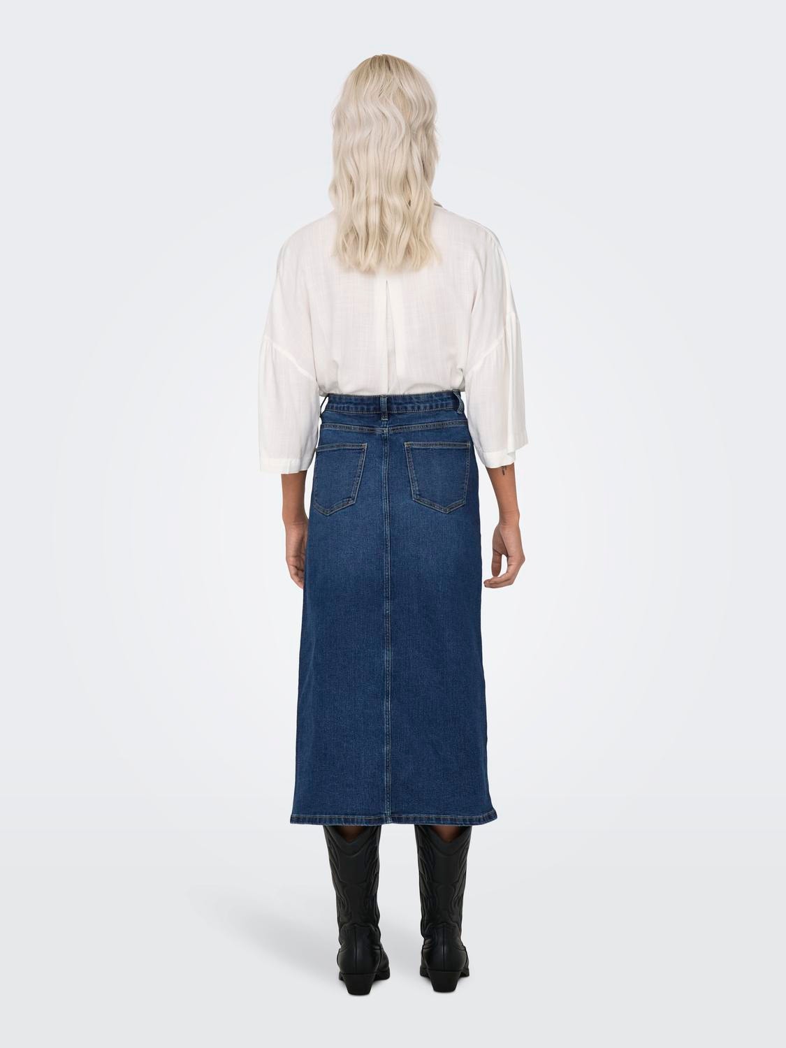 ONLY Midi denimnederdel med knapper foran -Dark Blue Denim - 15320823