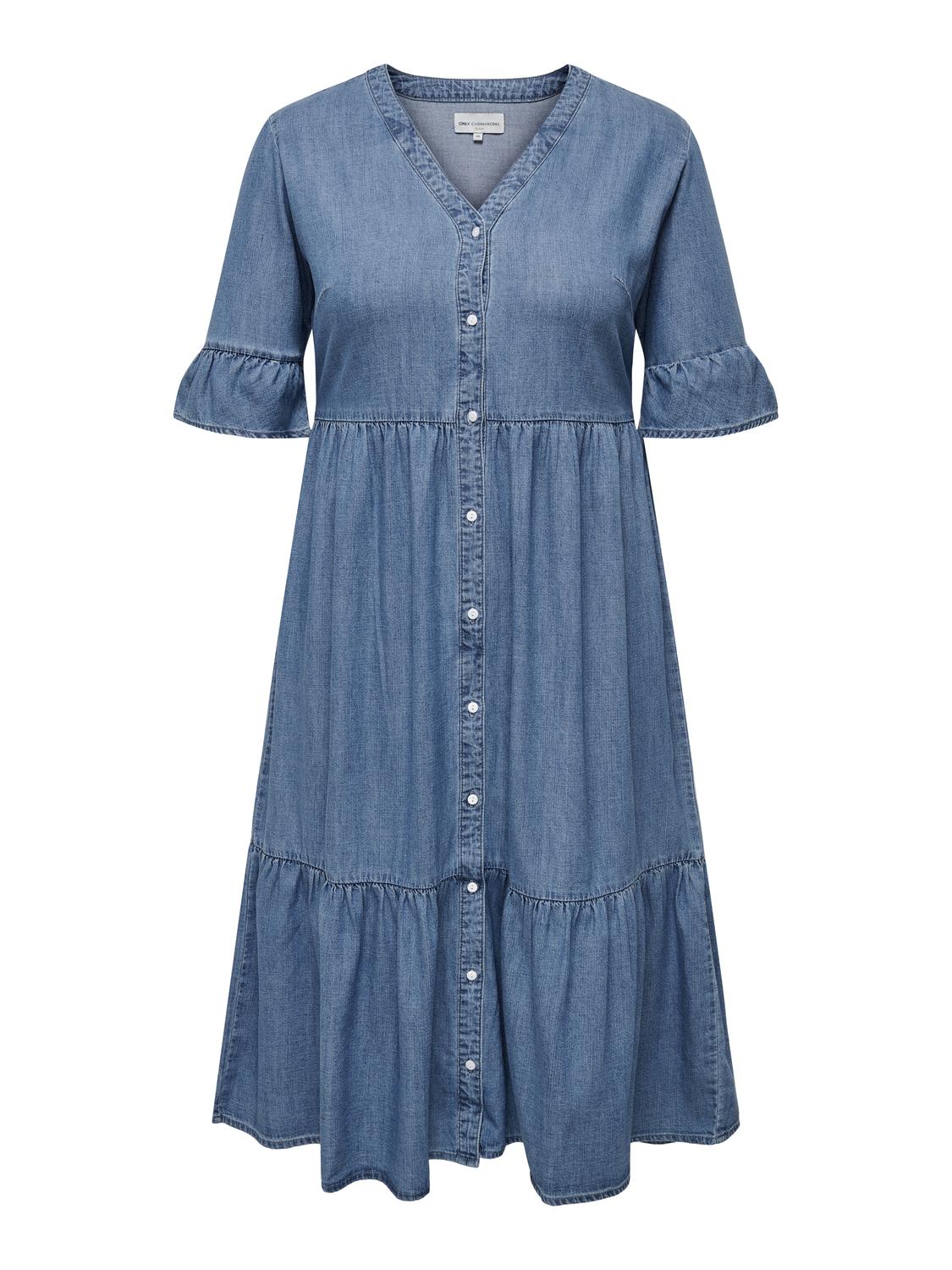 ONLY Loose fit V-hals Klokkeermer Kort kjole -Medium Blue Denim - 15320923