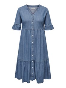 ONLY Robe courte Loose Fit Col en V Manches cloches -Medium Blue Denim - 15320923